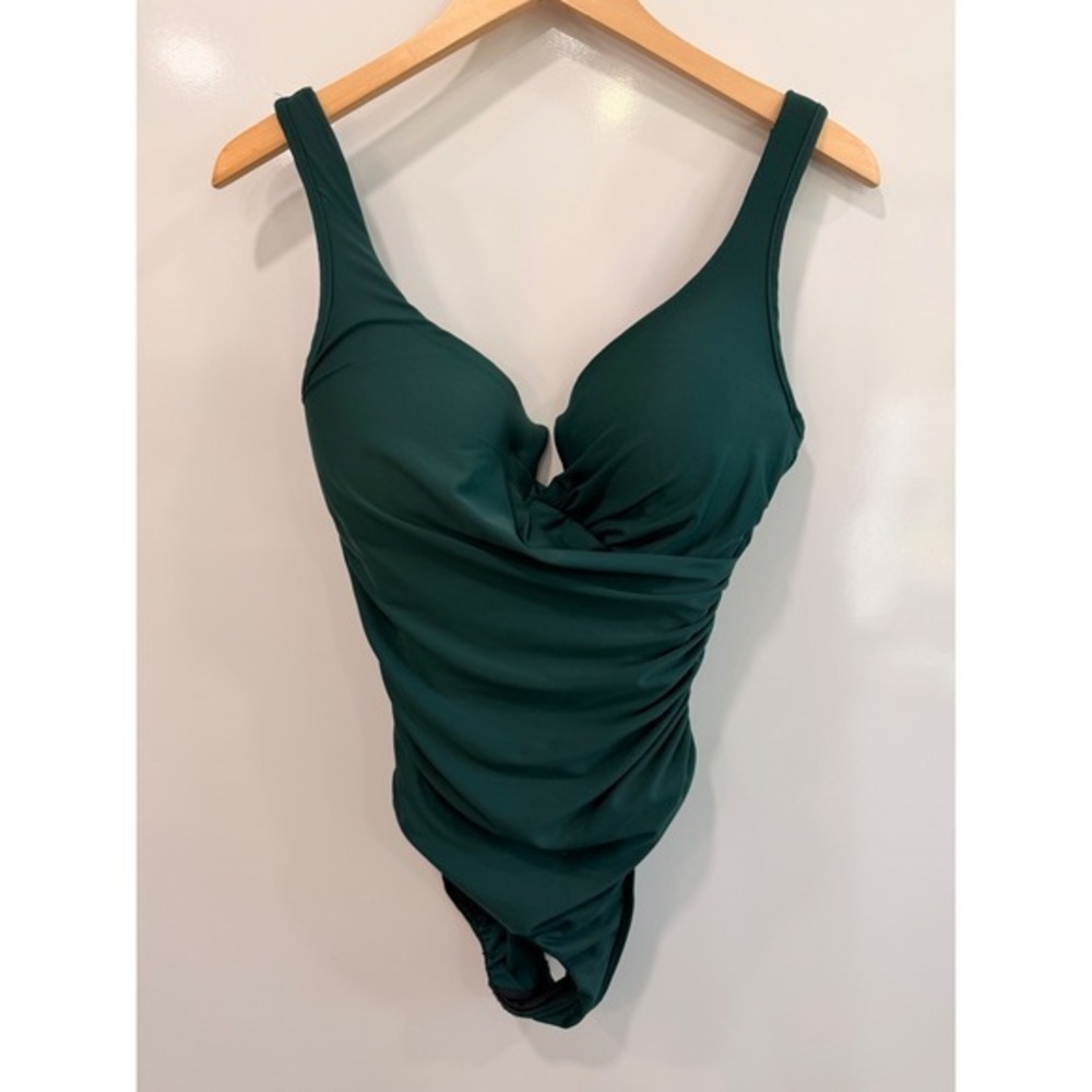 Miraclesuit Ruched Tummy Control One Piece Swimsuit Green Sz 12 Compression